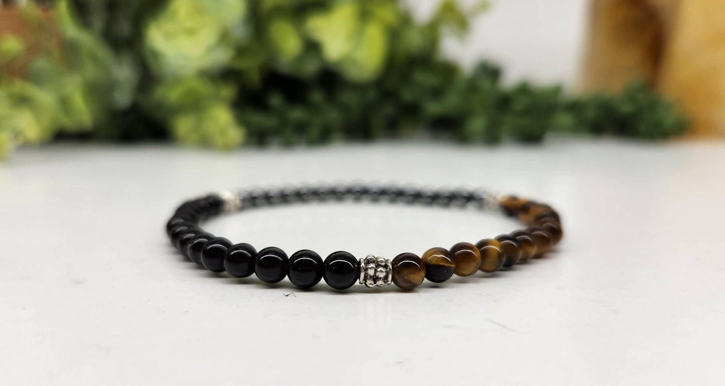 Warriors's Shield Bracelet - Hematite/Tiger Eye/Black Obsidian