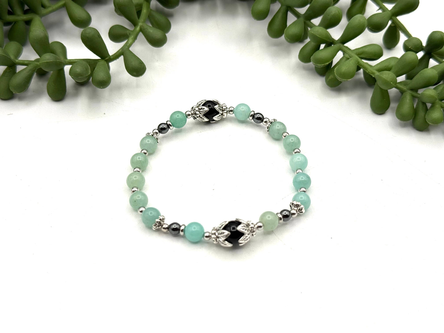 Hold My Boundaries - Amazonite/Obsidian/Hematite Bracelet
