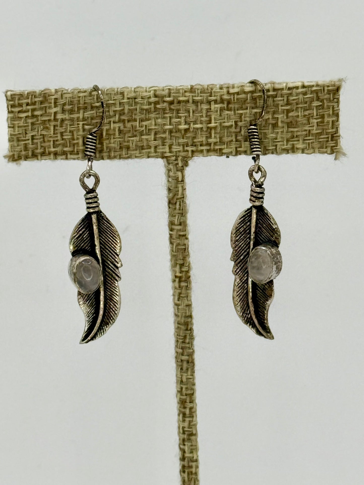Moonstone Feather Earrings