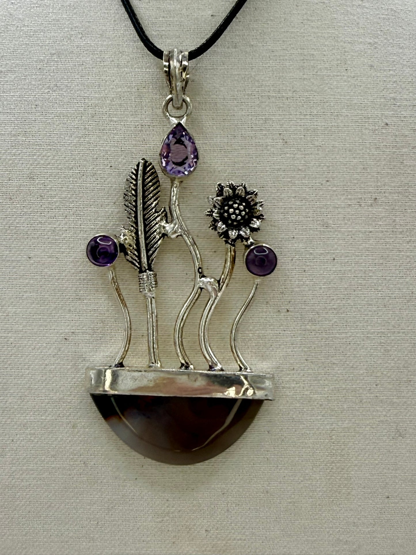 Montana Agate and Amethyst Pendant