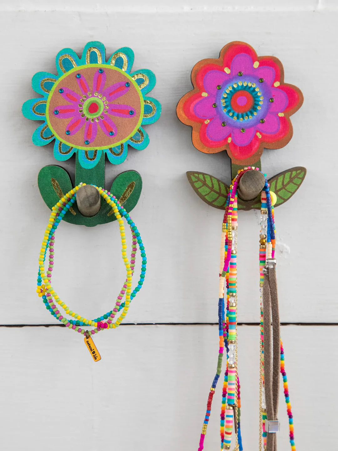 Adhesive Wooden Wall Hooks, Set of 2