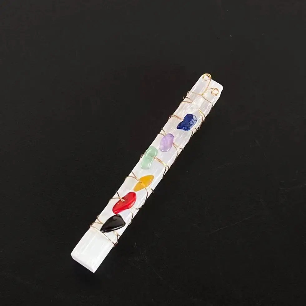 Seven Chakra Healing Selenite Wand - Crystal Energy Tool with Copper Wire