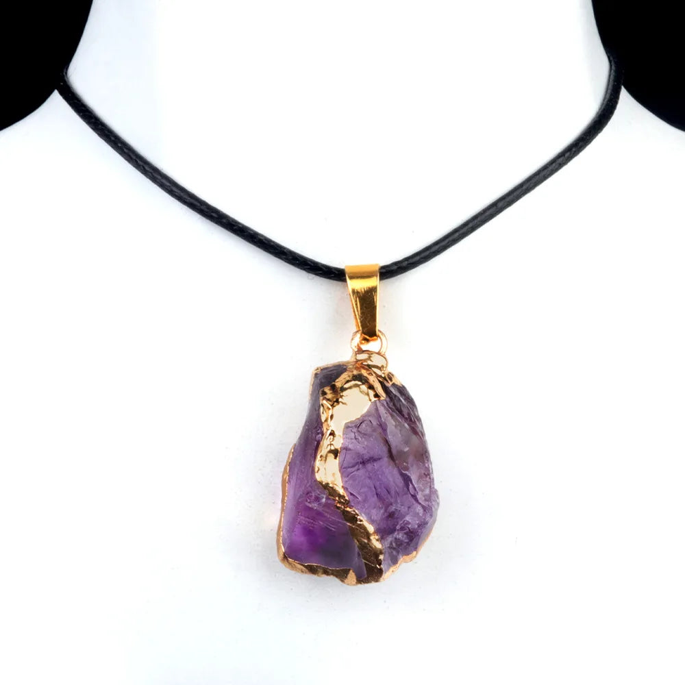 Natural Stone Crystal Pendant with Gold