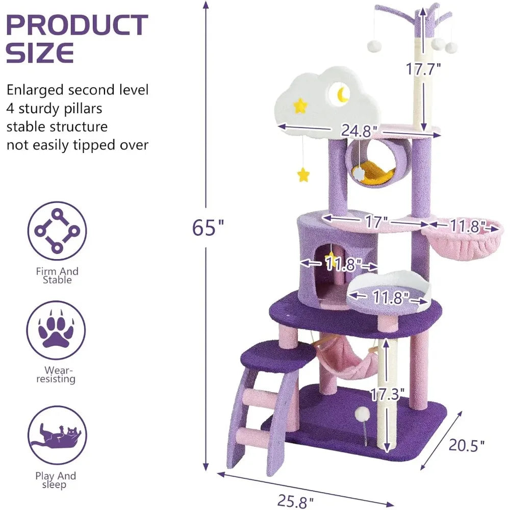 XL Unique Cat Tree: Pink & Purple with Cloud