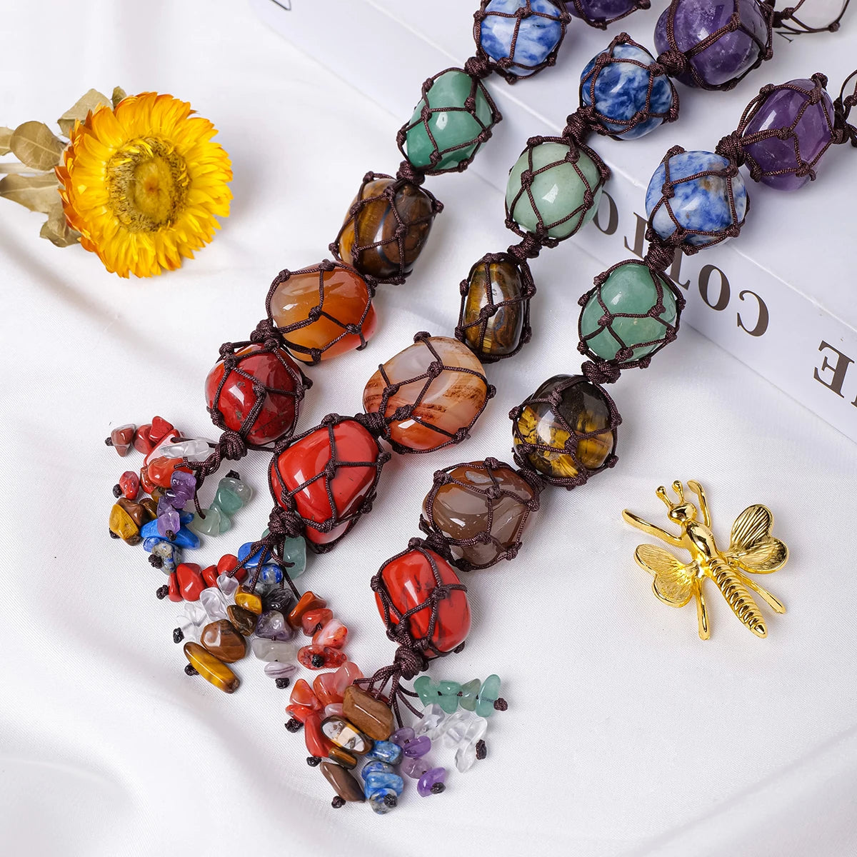 Natural Crystal Chakra Pendant - Tumbled Healing Stones for Energy Balance