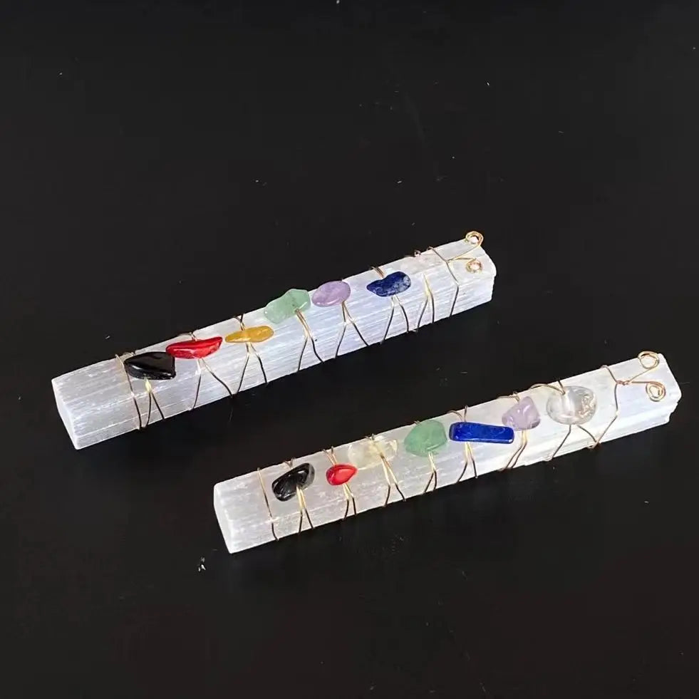 Seven Chakra Healing Selenite Wand - Crystal Energy Tool with Copper Wire