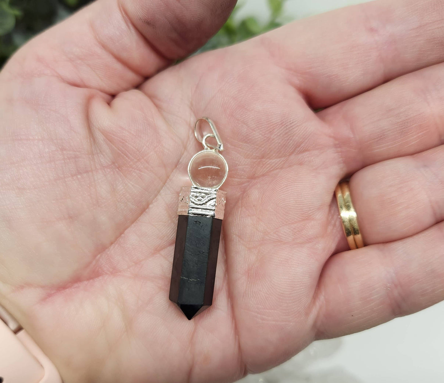 Shungite Pendant with Clear Quartz Sphere