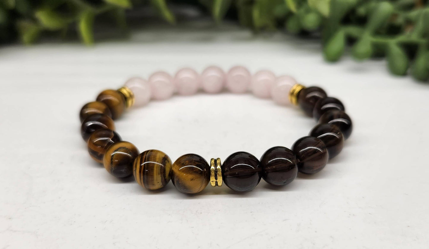 Releasing the Past Bracelet - Rose Quartz/Smoky Quartz/Yellow Tiger Eye