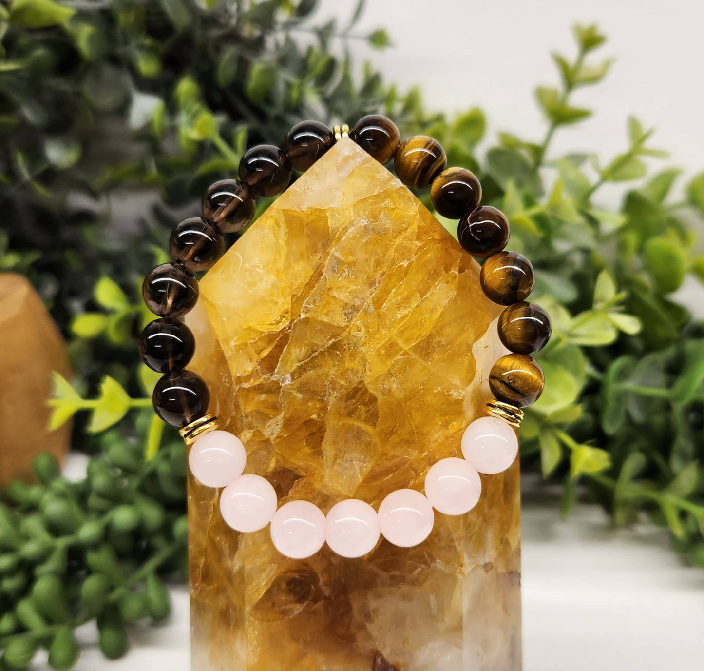 Releasing the Past Bracelet - Rose Quartz/Smoky Quartz/Yellow Tiger Eye