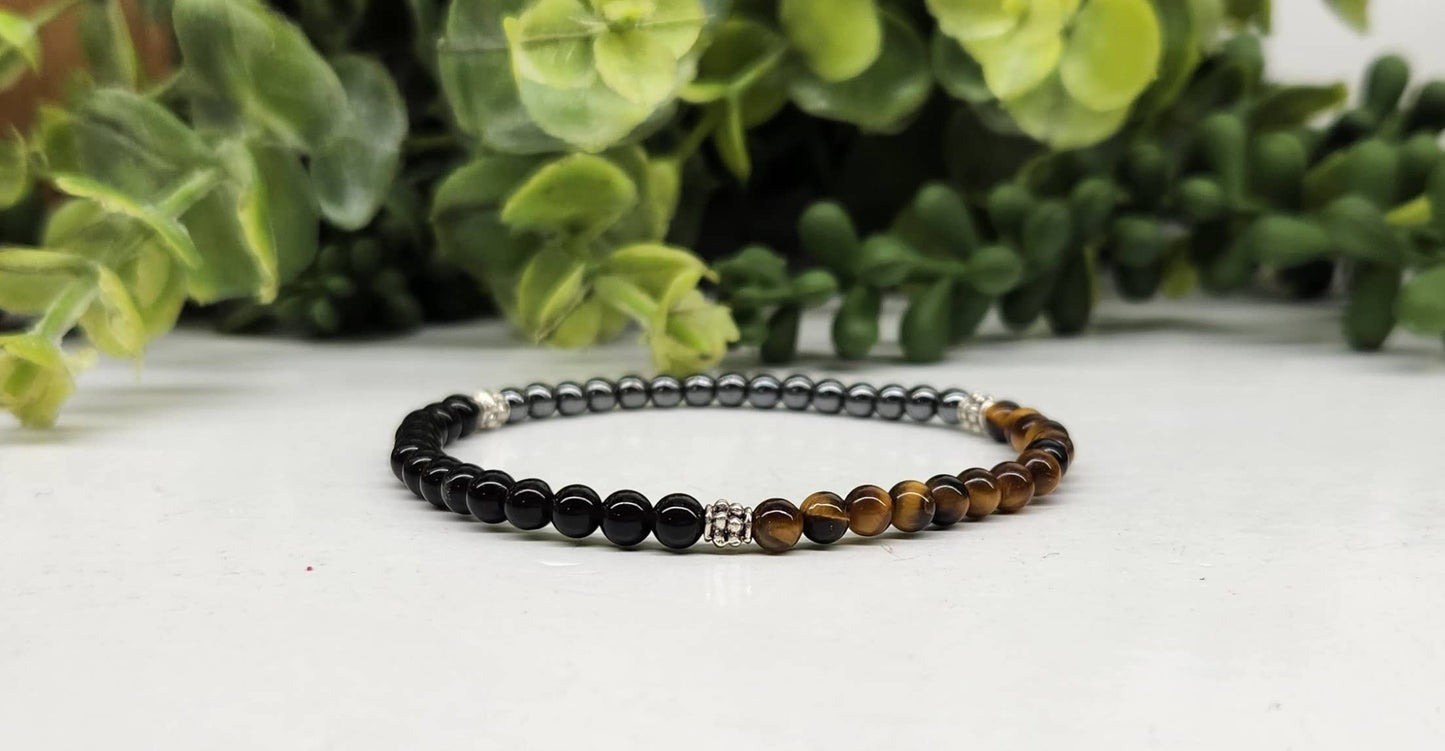 Warriors's Shield Bracelet - Hematite/Tiger Eye/Black Obsidian