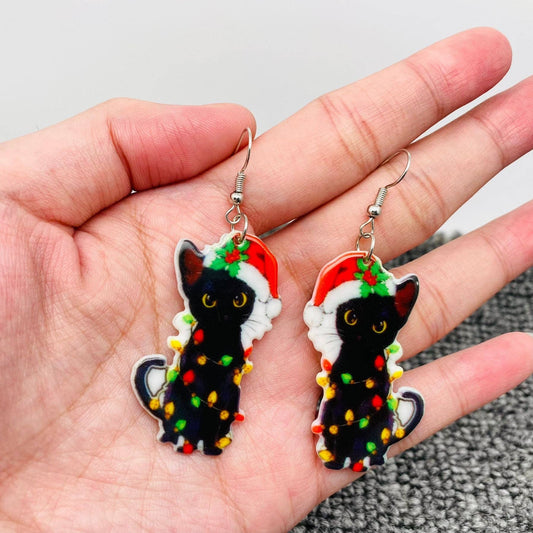 Santa Cat Holiday Light Earrings