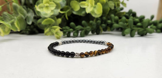 Warriors's Shield Bracelet - Hematite/Tiger Eye/Black Obsidian