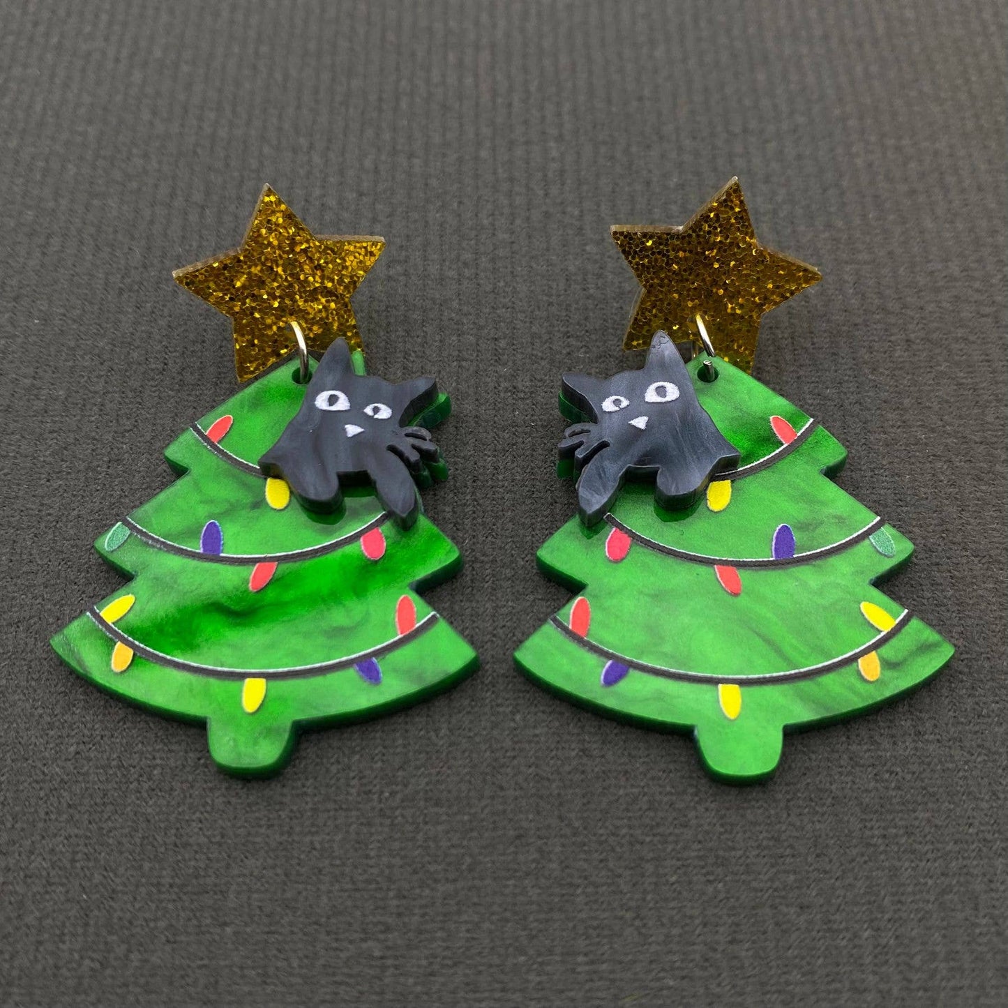 Cat in the Holiday Tree Earrings