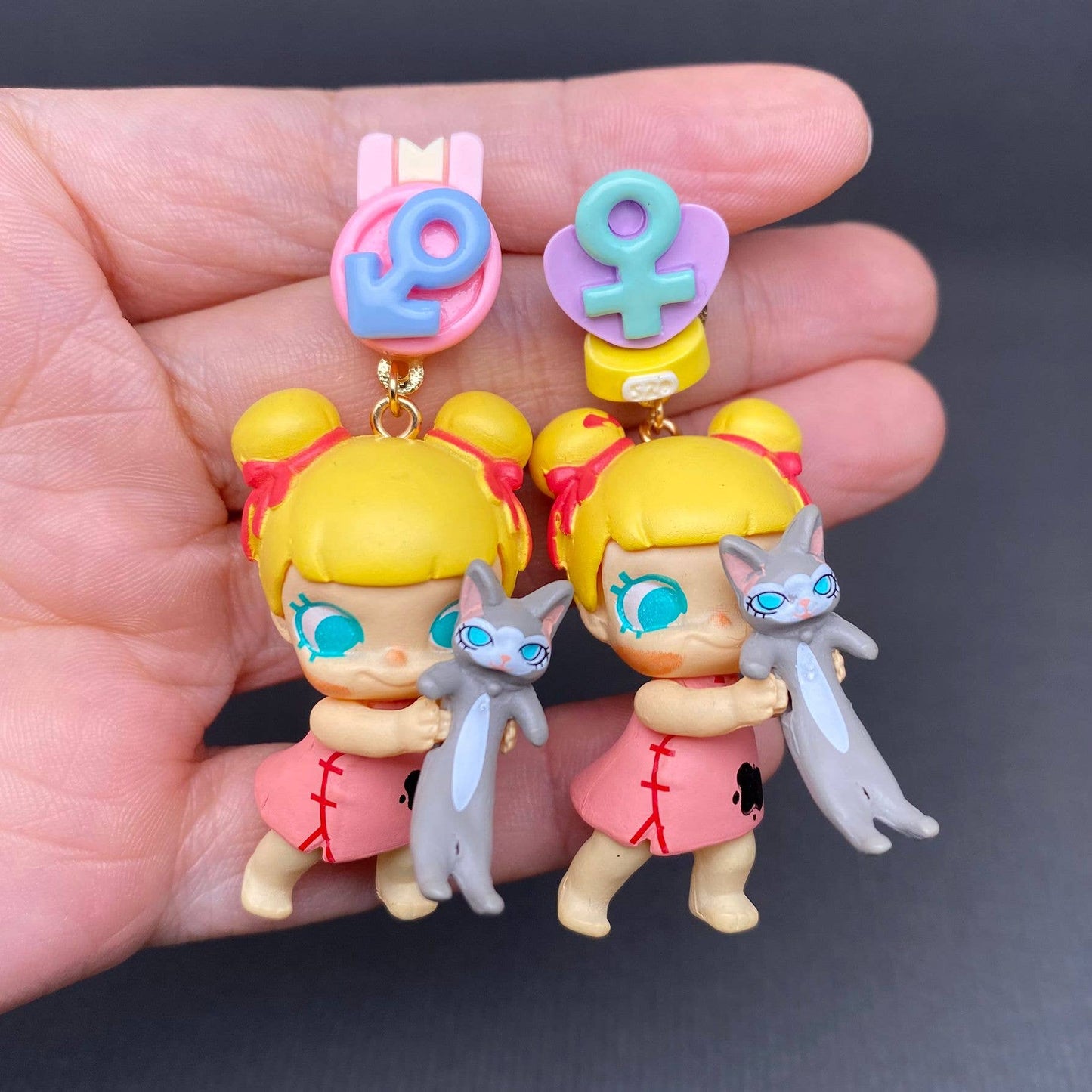 Little Girl Holding Cat Earrings