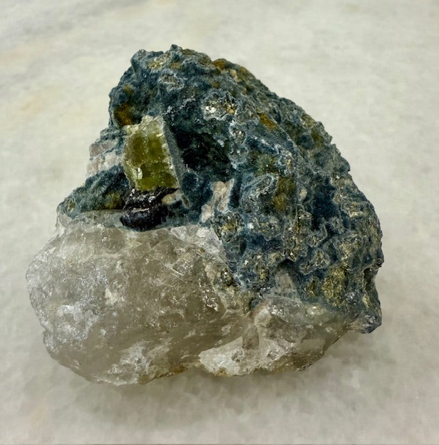 Vorobyevite, Green Tourmaline & Quartz Cluster