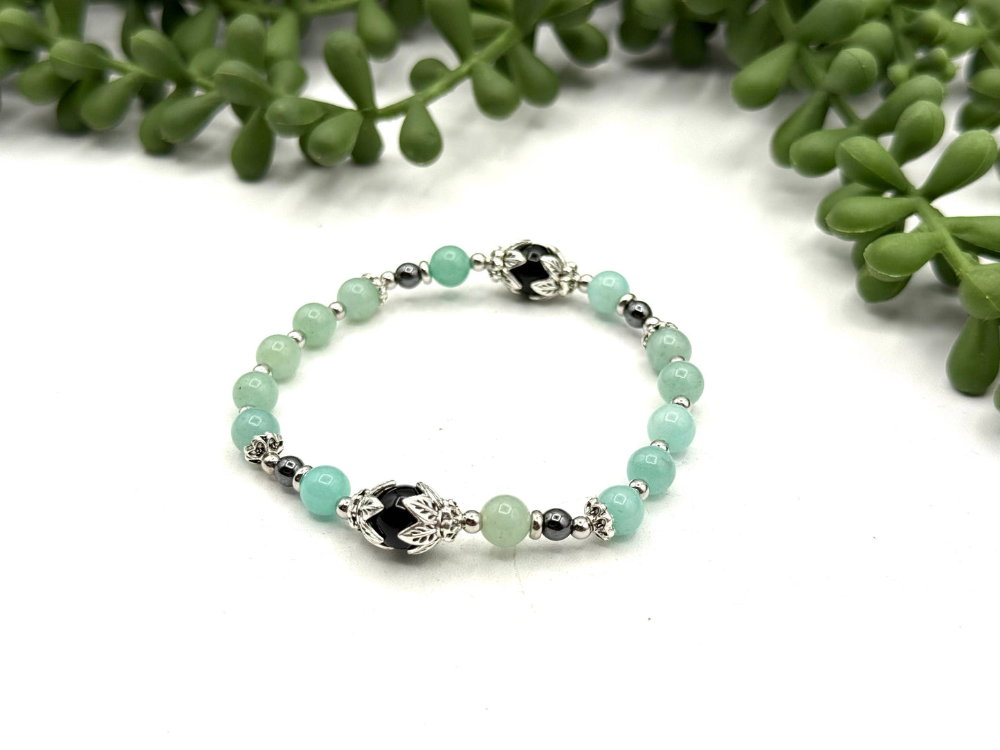 Hold My Boundaries - Amazonite/Obsidian/Hematite Bracelet