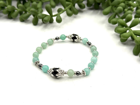 Hold My Boundaries - Amazonite/Obsidian/Hematite Bracelet