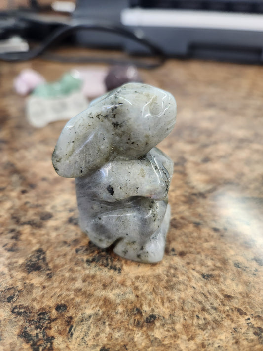 Rainbow Moonstone Rabbit Bunny Carving- Big Fat Magick