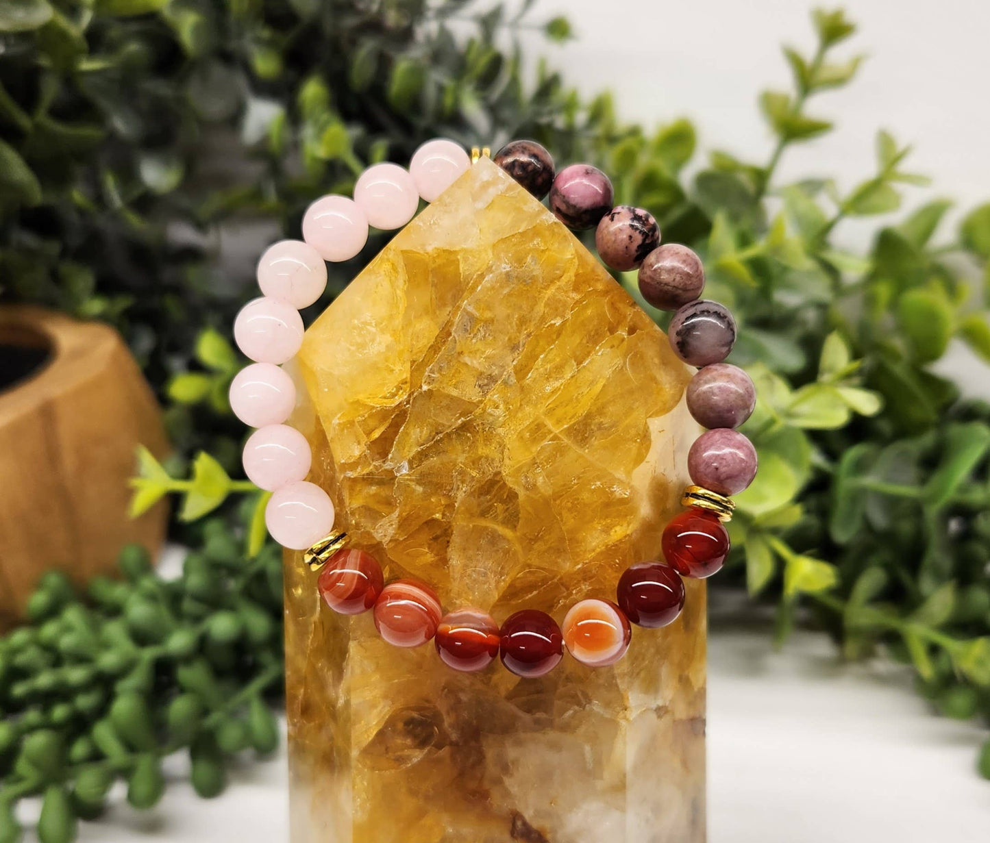 Self Love - Rose Quartz/Banded Carnelian/Rhodonite Bracelet