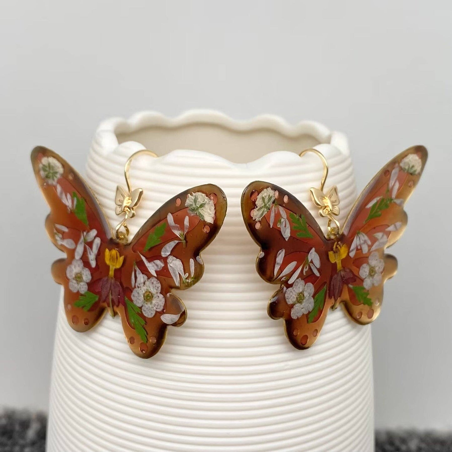 Dried Flowers Butterfly Earrings