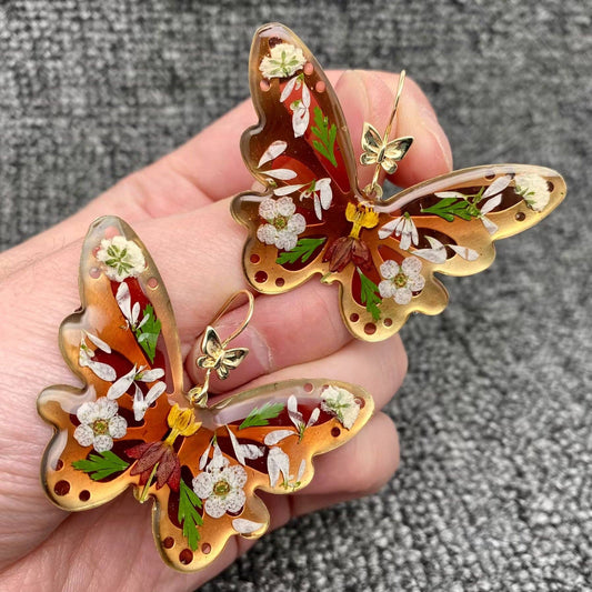 Dried Flowers Butterfly Earrings