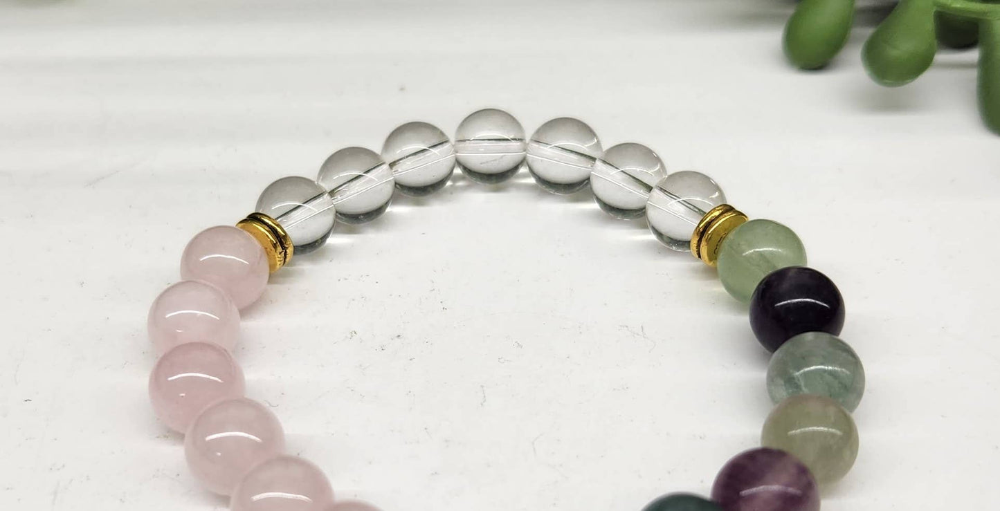 INNER PEACE - Clear Quartz/Rainbow Fluorite/Rose Quartz