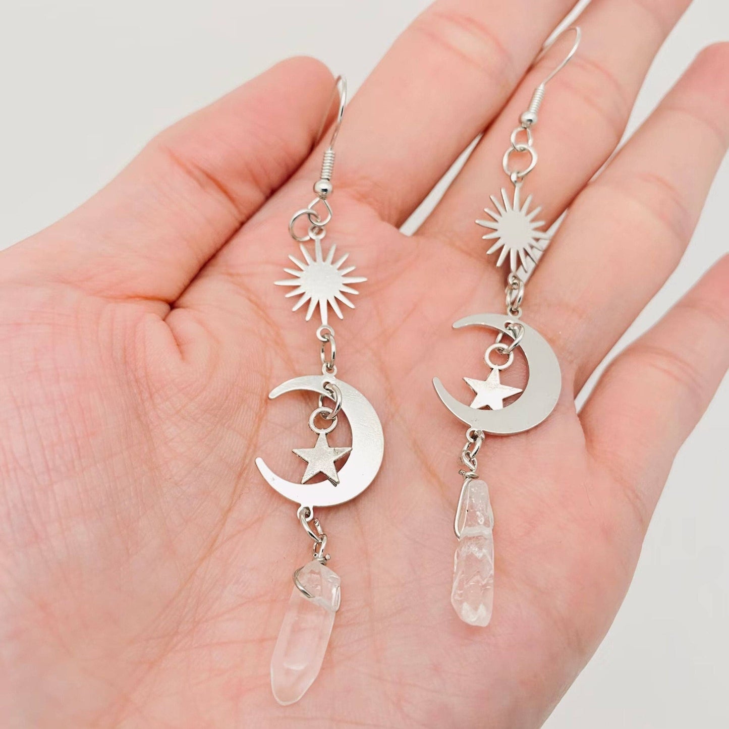 Silver Moon & Star Crystal Earrings