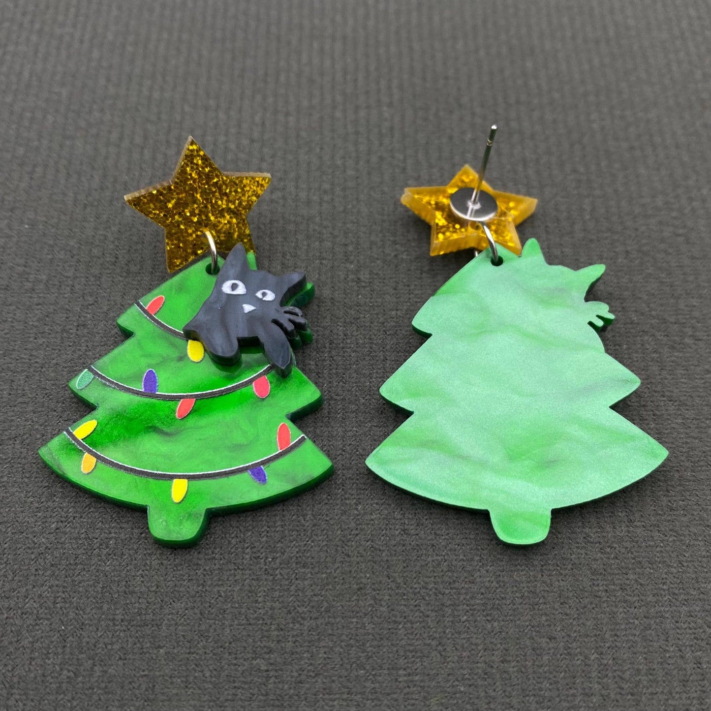Cat in the Holiday Tree Earrings