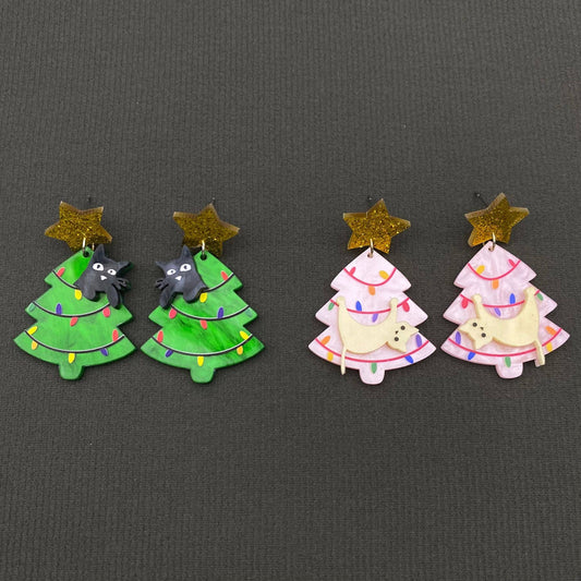 Cat in the Holiday Tree Earrings