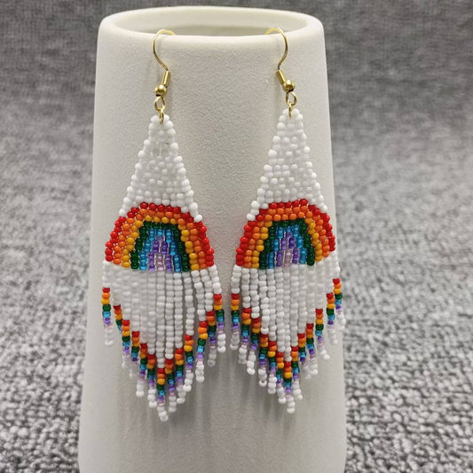 Rainbow Bead Fringe Earrings