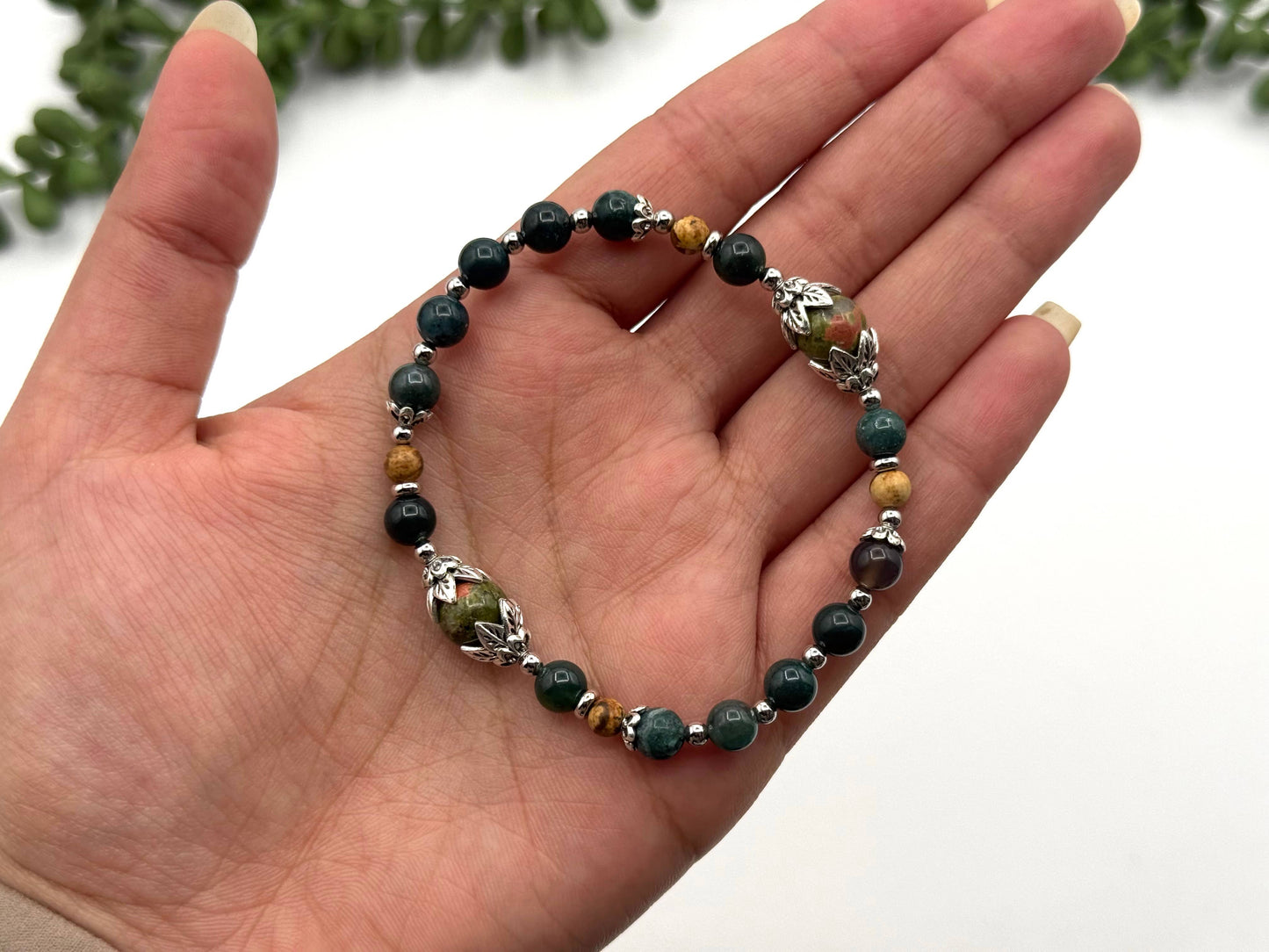 Be Present - Unakite/Moss Agate/Picture Jasper Bracelet