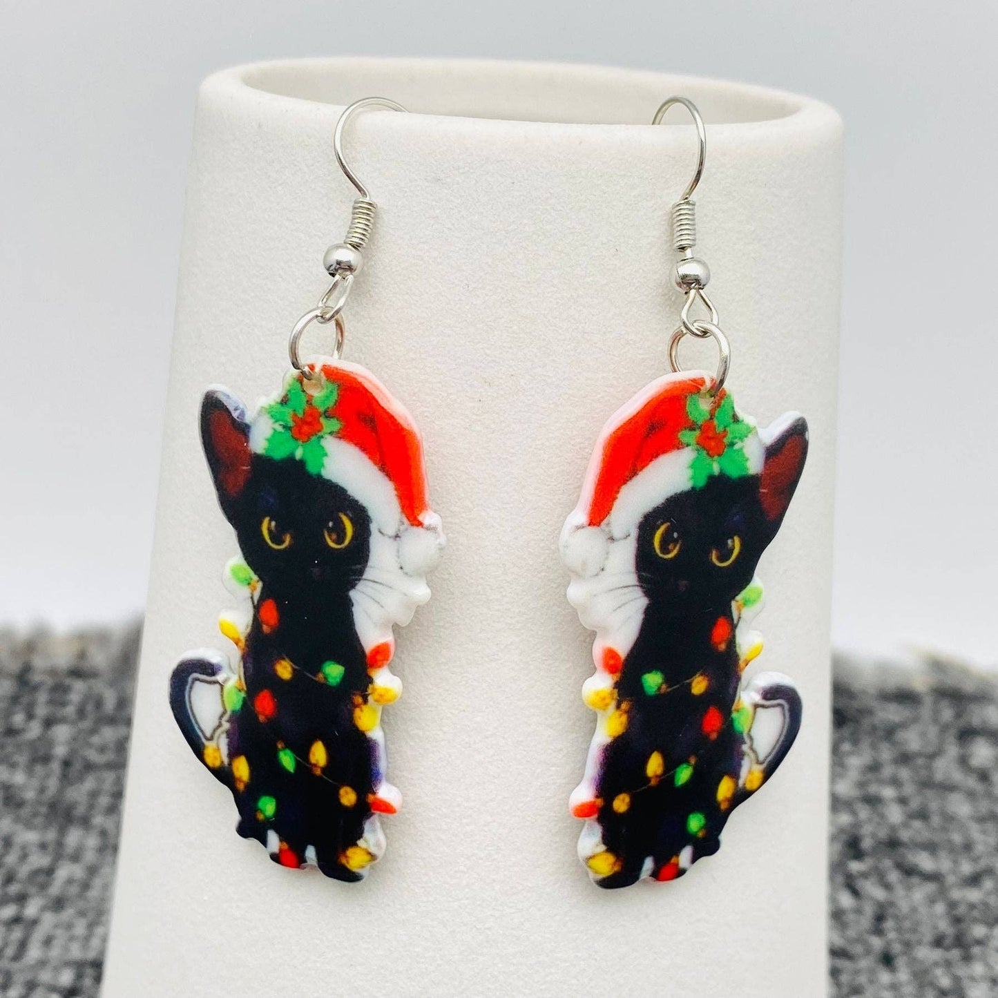 Santa Cat Holiday Light Earrings