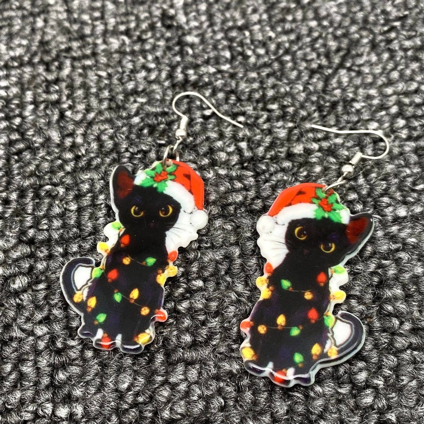 Santa Cat Holiday Light Earrings