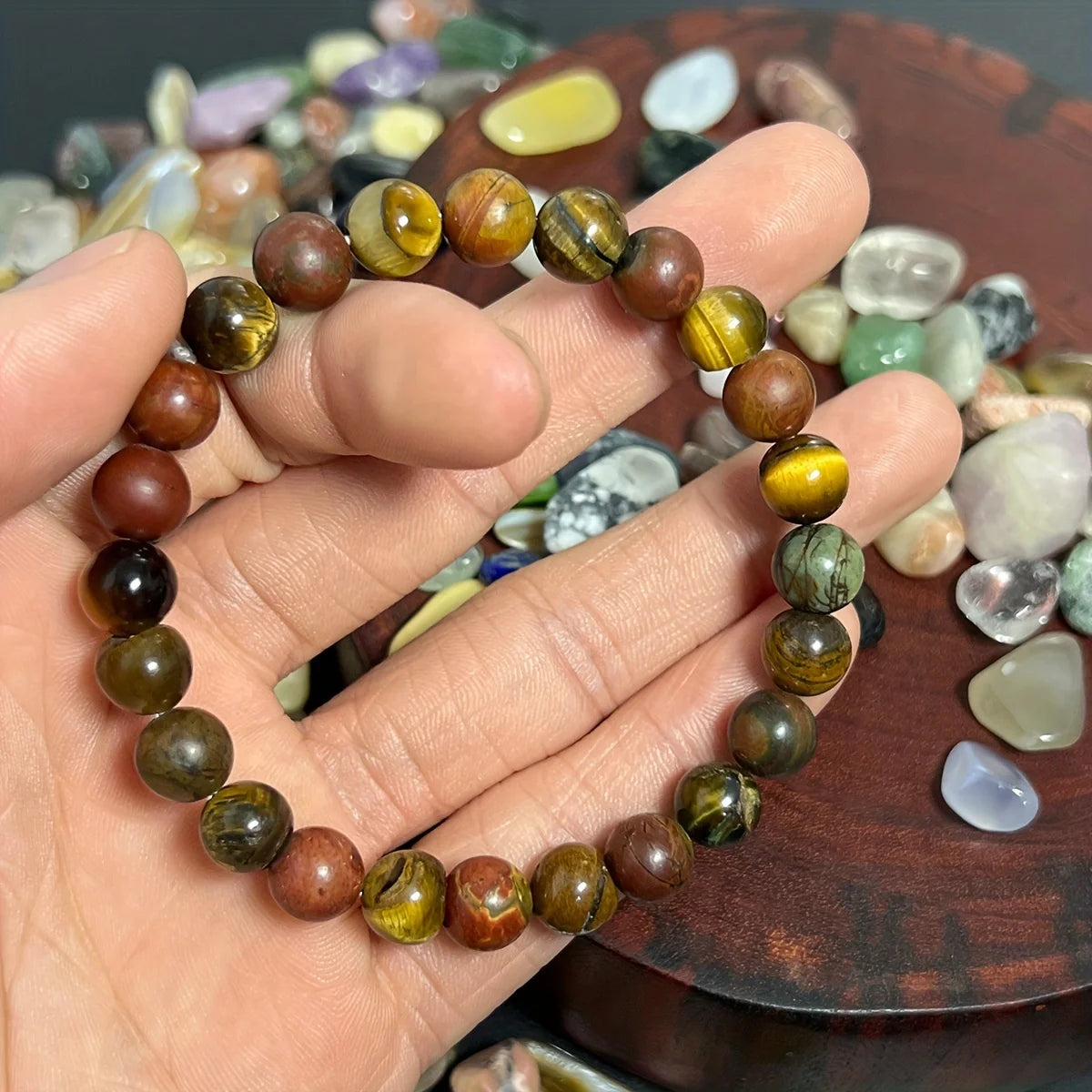 Tigers Eye and Picasso Jasper Protection Bracelet