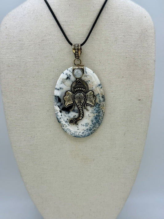 Dendritic Agate Elephant Pendant