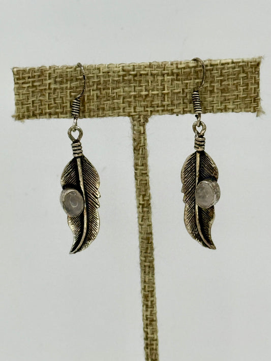 Moonstone Feather Earrings