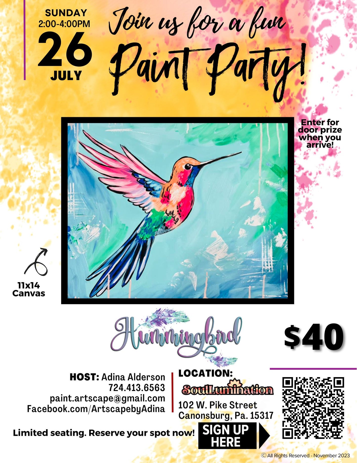 Hummingbird Paint Party