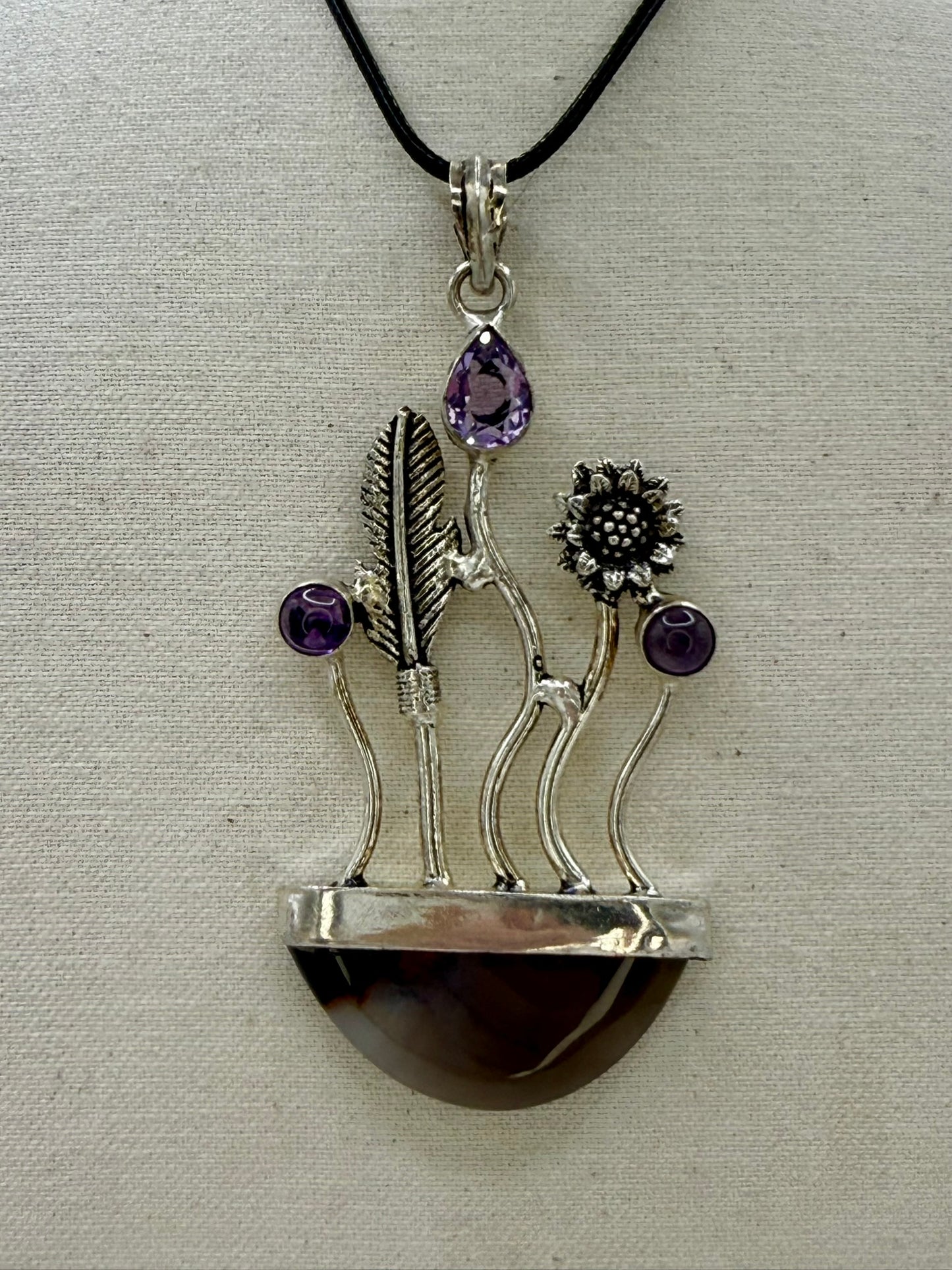 Montana Agate and Amethyst Pendant