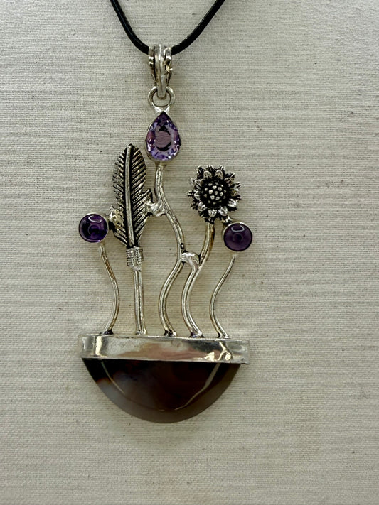 Montana Agate and Amethyst Pendant