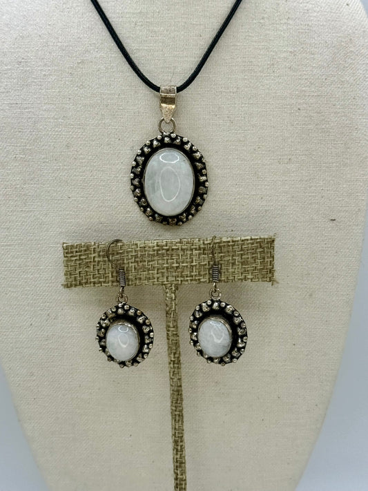 Moonstone Pendant and Earrings Set