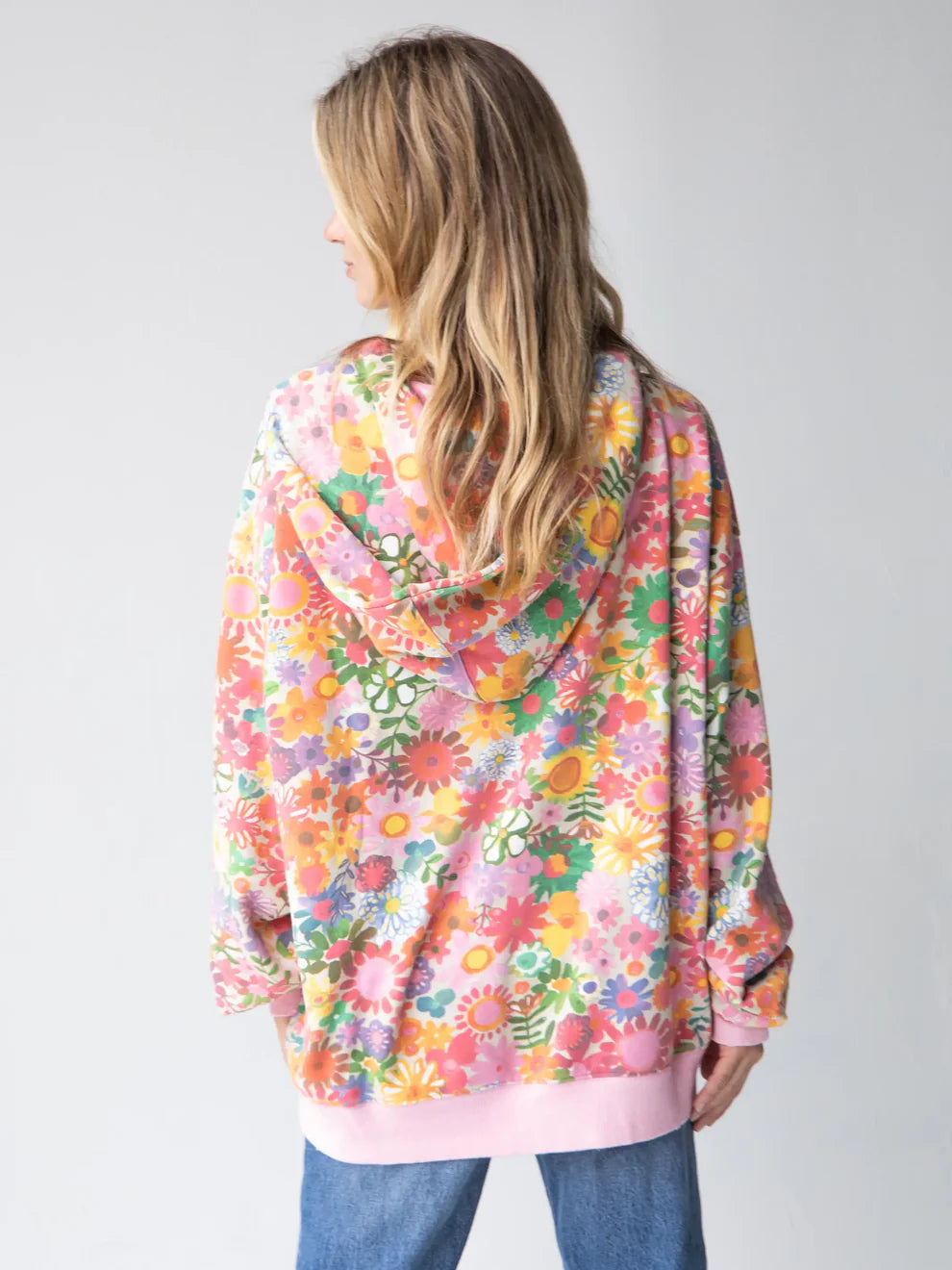 Oversize Printed Hoodie - Rainbow Floral
