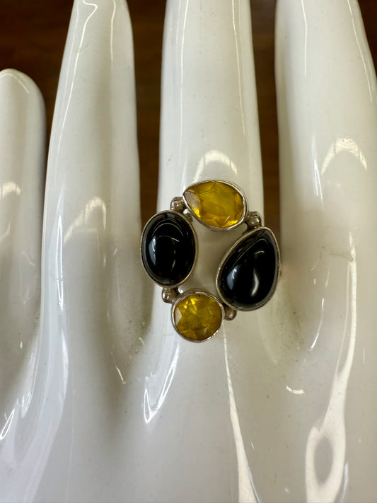 Onyx and Citrine Ring