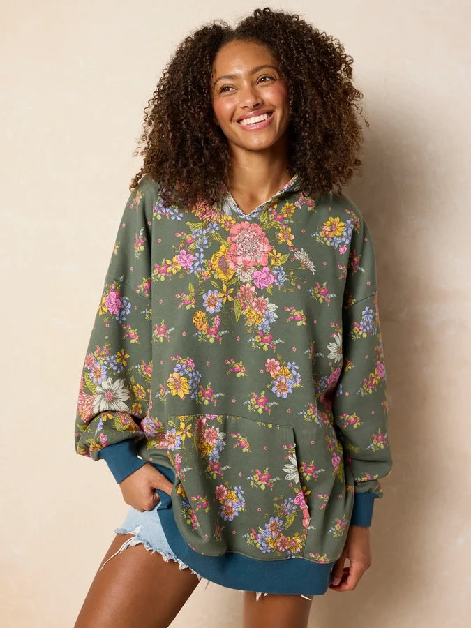 Oversize Printed Hoodie - English Garden Charcoal