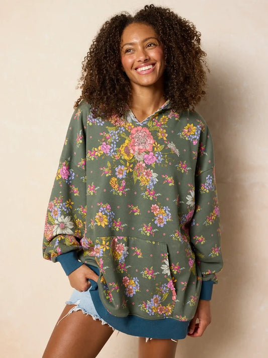 Oversize Printed Hoodie - English Garden Charcoal