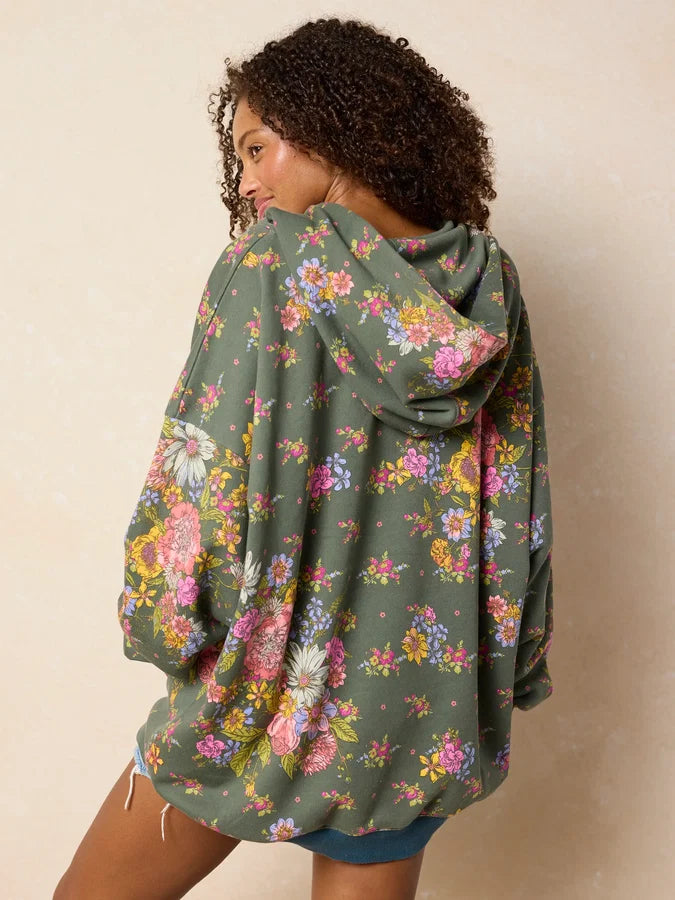 Oversize Printed Hoodie - English Garden Charcoal