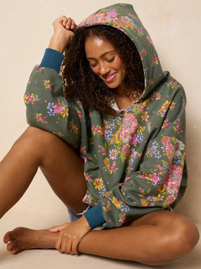 Oversize Printed Hoodie - English Garden Charcoal