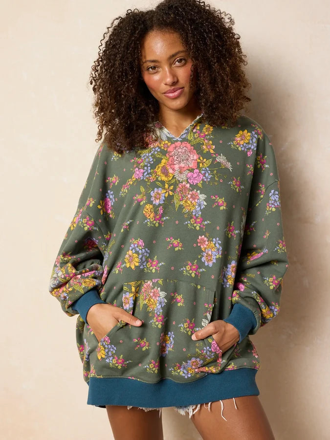 Oversize Printed Hoodie - English Garden Charcoal