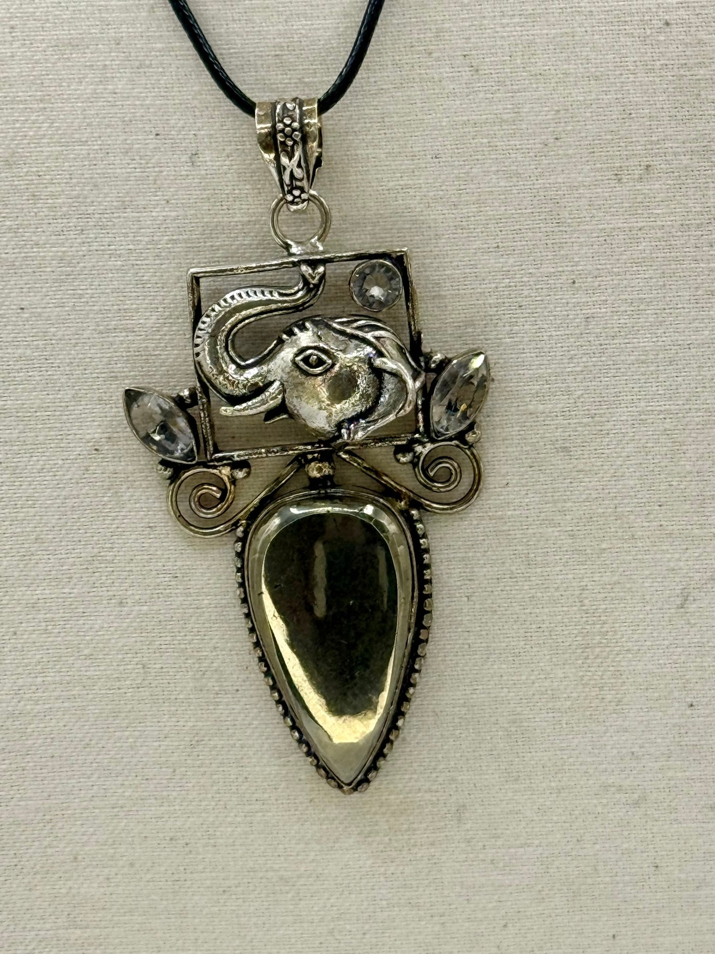 Pyrite and Herkimer Diamond Elephant Pendant