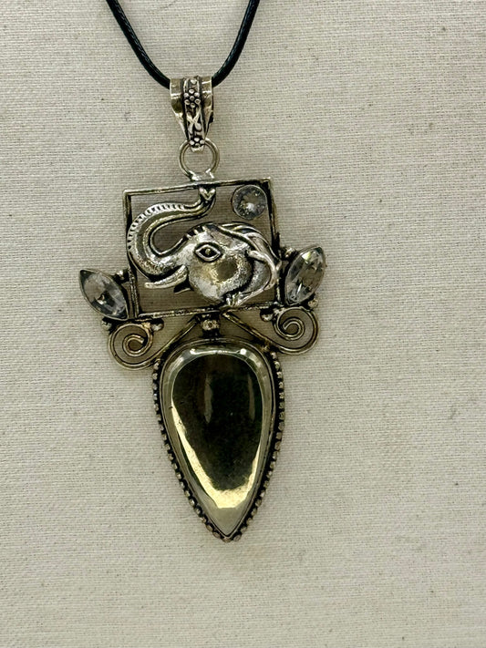Pyrite and Herkimer Diamond Elephant Pendant