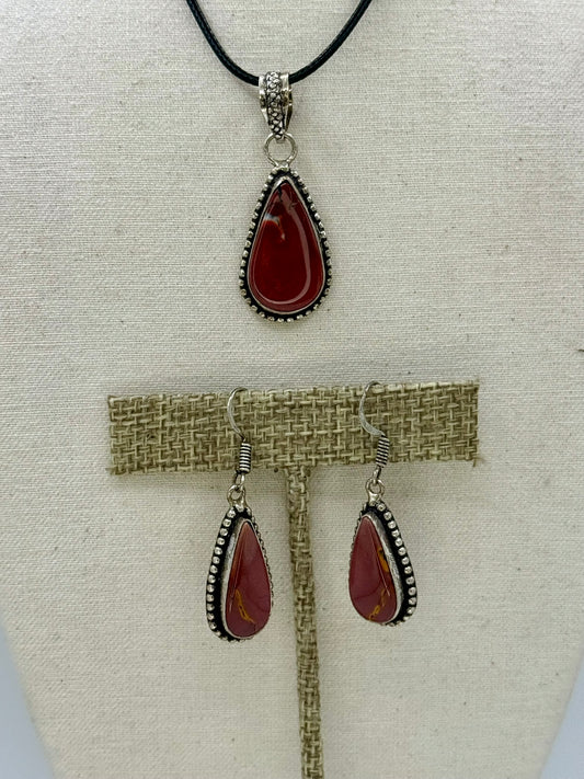 Red Jasper Pendant and Earrings Set